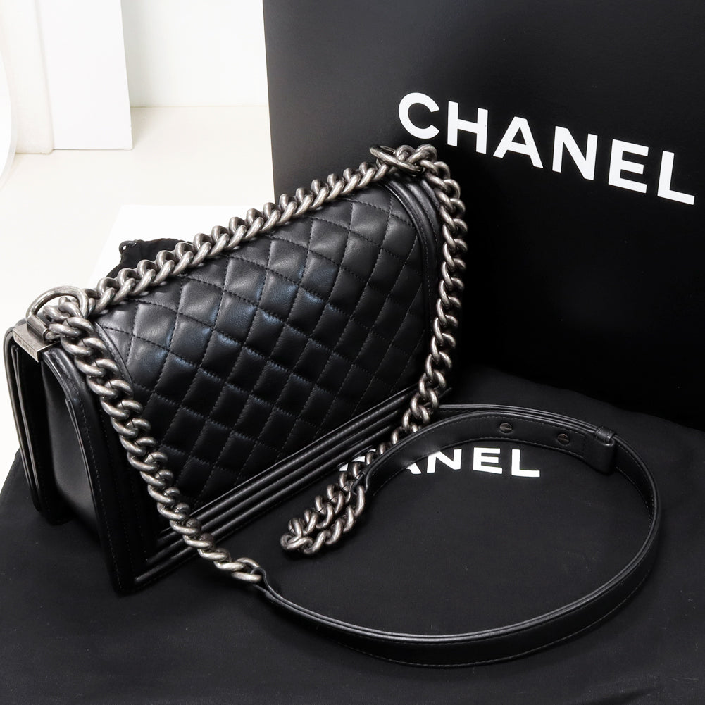 Top Quality Chanel Boy Chain Shoulder Bag Lambskin Black A67086