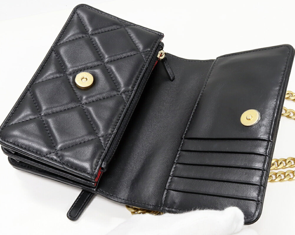 Top Quality Chanel Lambskin Chain Wallet Black Vintage Gold