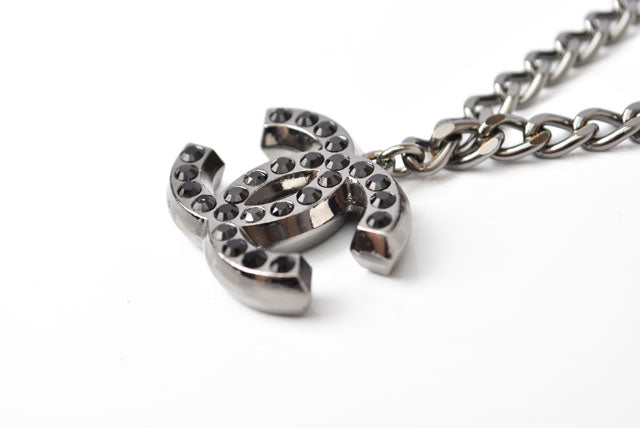 Top Quality Chanel Necklace/Pendant/Bracelet Unisex Coco Mark CC Rhinestone Chrome Silver