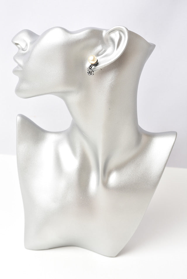 Top Quality Chanel Metal Rhinestone Faux Pearl Earrings