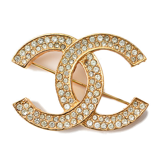 Top Quality Chanel Brooch Coco Mark Rhinestone Gold