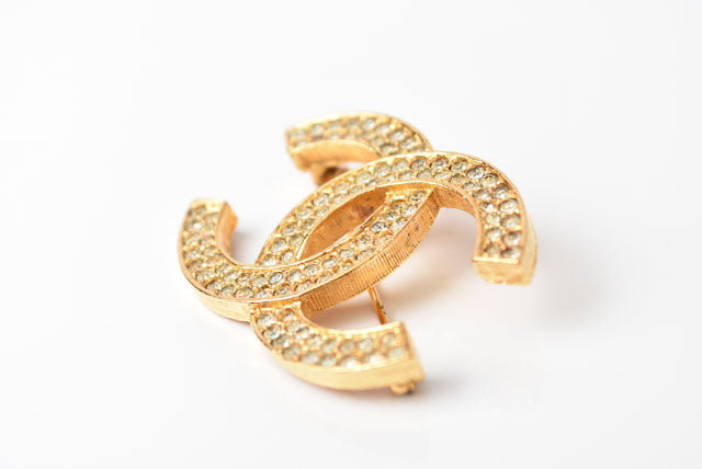 Top Quality Chanel Brooch Coco Mark Rhinestone Gold