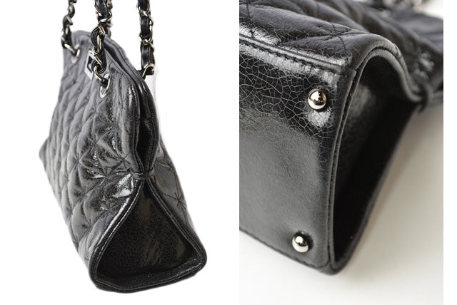 Top Quality Chanel Patent Leather Tote Bag Vintage Quilted Black