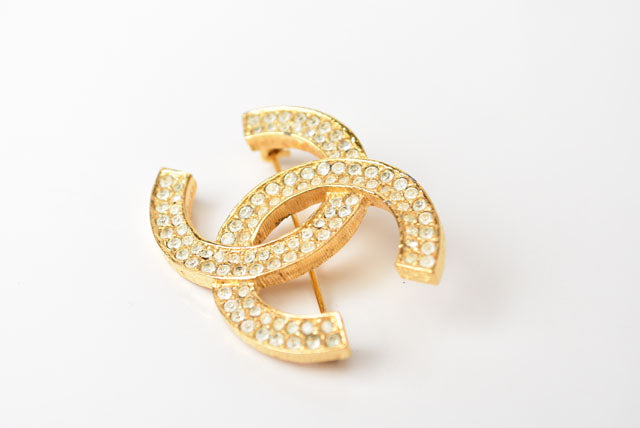 Top Quality Chanel Brooch Coco Mark Rhinestone Gold