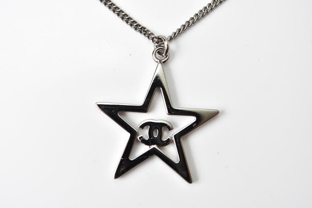 Top Quality Chanel Necklace/Pendant Star Motif CC Chrome Silver Rhinestone
