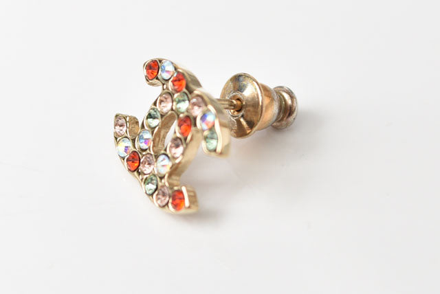 Top Quality Chanel Earrings Coco Mark CC Gold Red Multicolor Rhinestone