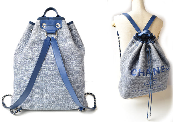 Top Quality Chanel Cotton Canvas Denim Backpack Chain Bag Deauville 2018 Cruise Line