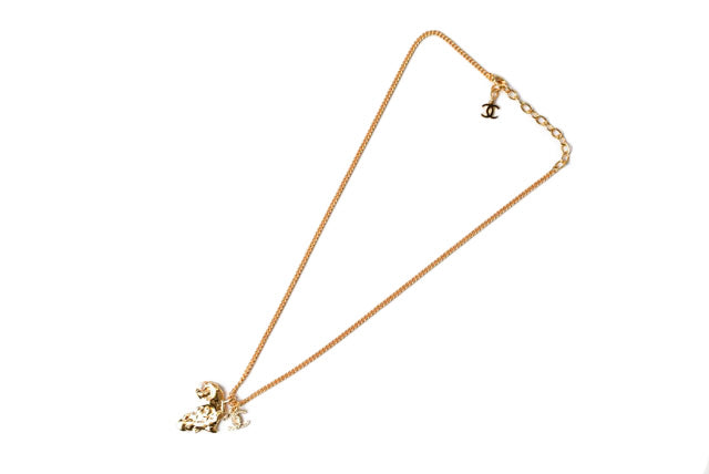 Top Quality Chanel Necklace/Pendant Chain with African Motif. CC Rhinestones. Gold