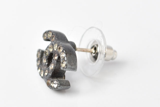 Top Quality Chanel Earrings CC Gunmetal Rhinestone