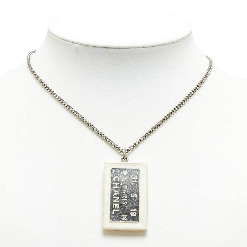 Top Quality Chanel Cambon Plate Necklace White Silver Plastic Plated