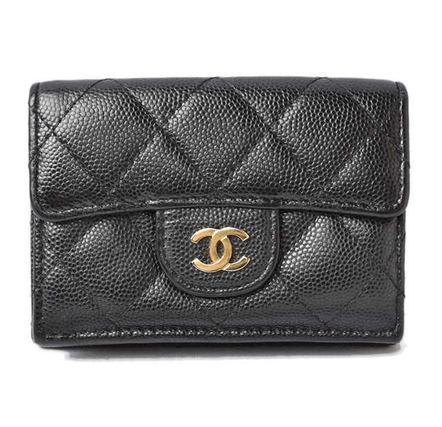 Top Quality Chanel Caviar Skin Compact Wallet A84401 Black