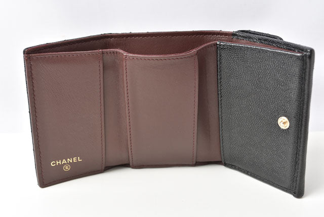 Top Quality Chanel Caviar Skin Compact Wallet A84401 Black