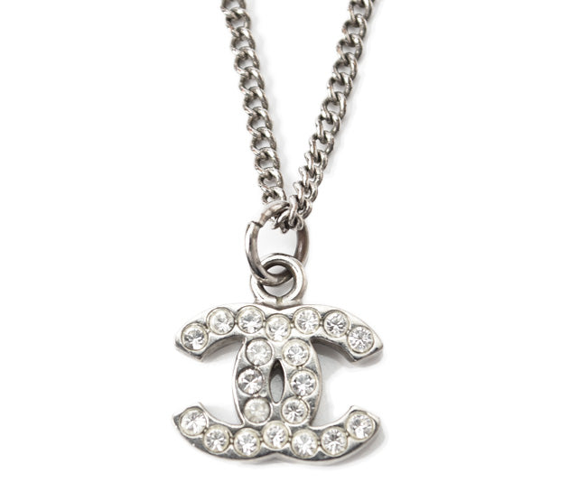 Top Quality Chanel Necklace/Pendant Coco Mark CC Rhinestone Silver/White