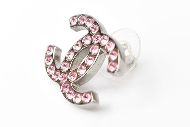 Top Quality Chanel Silver/Rose Rhinestone Earrings CC Mark