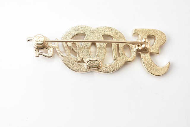 Top Quality Chanel Brooch with Rhinestones and Coco Mark. Gold