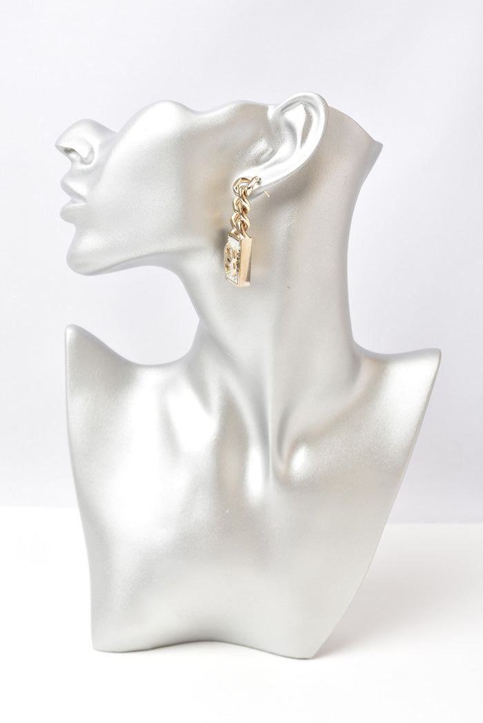 Top Quality Chanel Swing Earrings CC Mark Rhinestone Champagne Gold