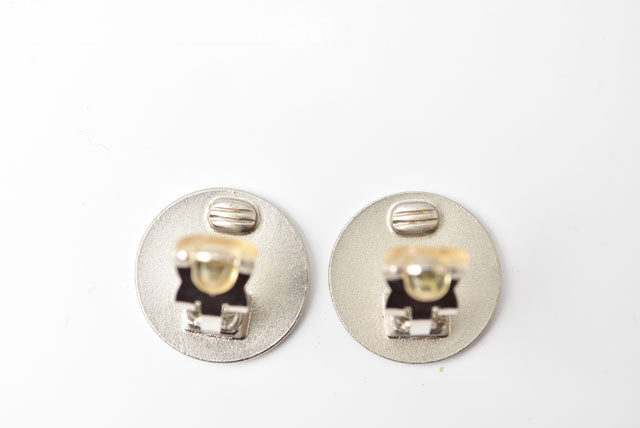 Top Quality Chanel Silver Logo Print Round Plate Earrings
