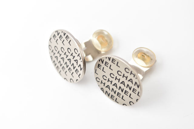 Top Quality Chanel Silver Logo Print Round Plate Earrings