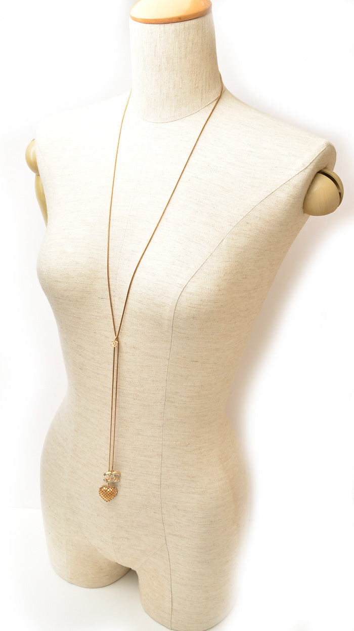 Top Quality Chanel Necklace/Pendant Long CC Heart Rhinestone Gold
