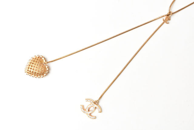 Top Quality Chanel Necklace/Pendant Long CC Heart Rhinestone Gold