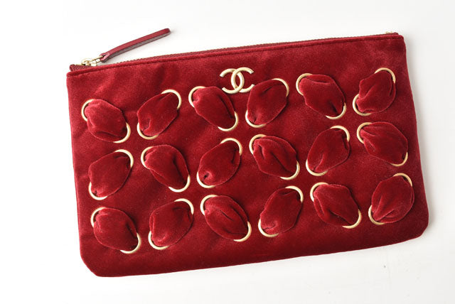 Top Quality Chanel Red Velvet Clutch Bag/Flat Pouch