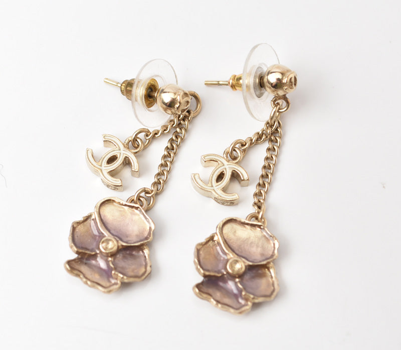 Top Quality Chanel Logo CC Camellia Swing Gold Earrings