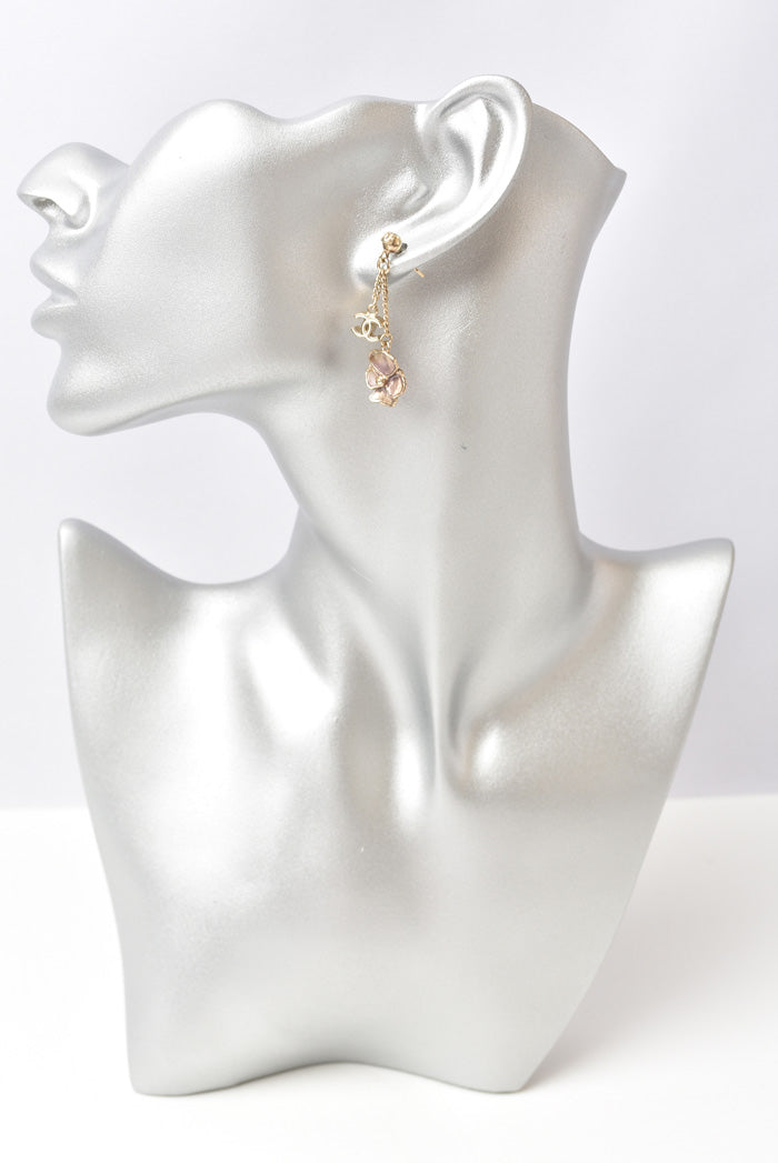 Top Quality Chanel Logo CC Camellia Swing Gold Earrings