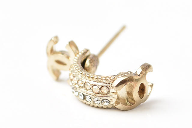 Top Quality Chanel Double CC Mark Rhinestone Earrings Gold/Silver