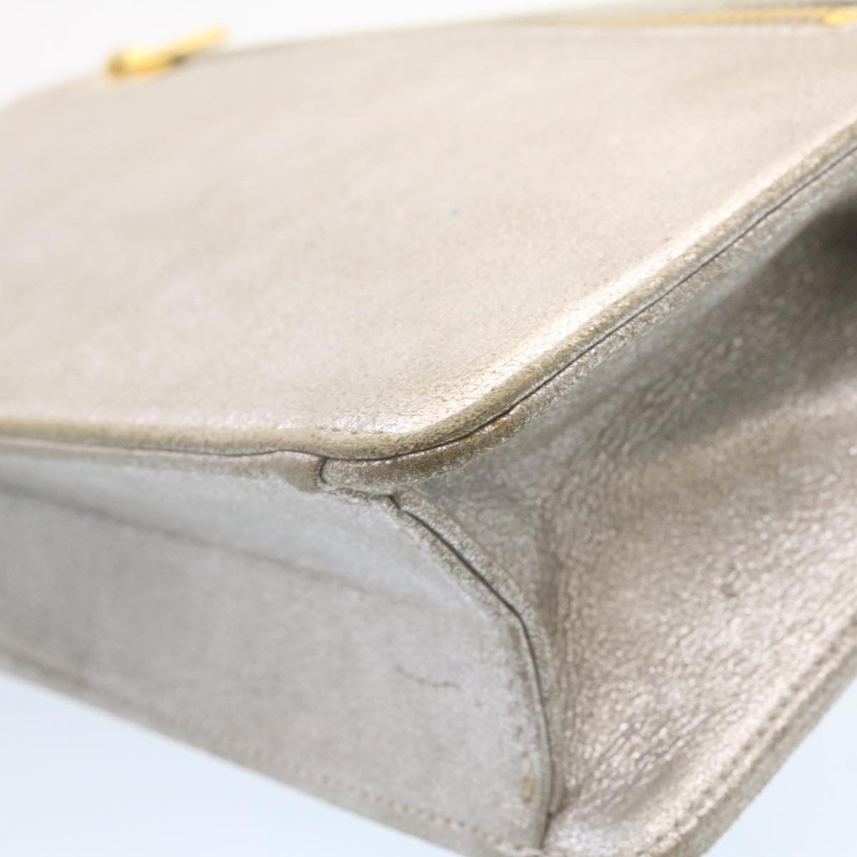 Top Quality Chanel Clutch Bag Leather Silver CC Auth 26857A