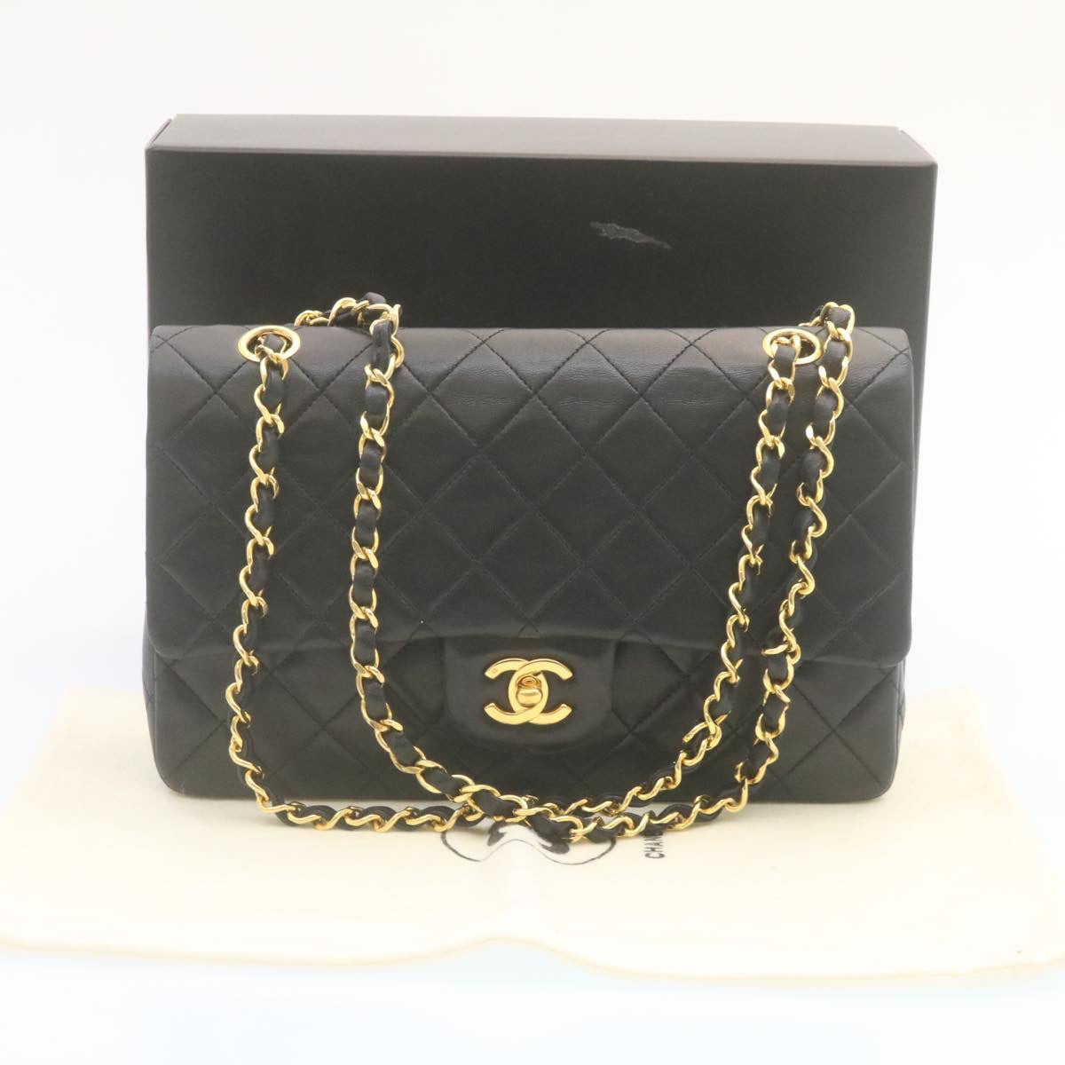 Top Quality Chanel Classic Matelasse 25 Chain New Shoulder Bag Lamb Skin Black Auth 27848A