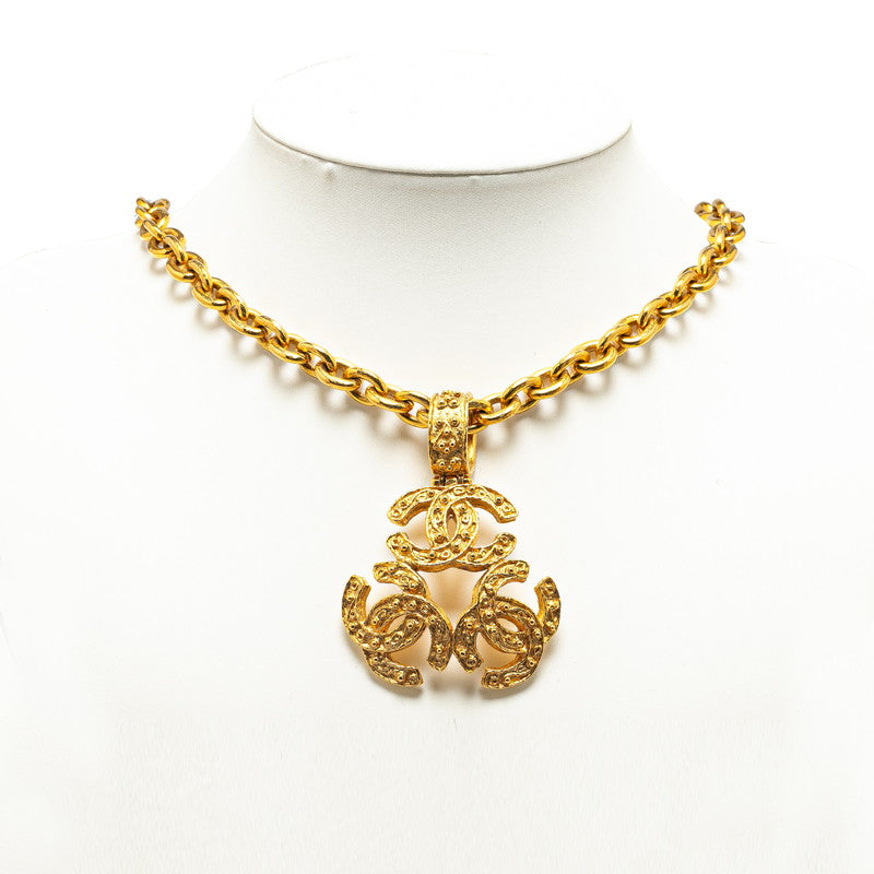 Top Quality Chanel Vintage Triple Coco Mark Gold Plated Necklace