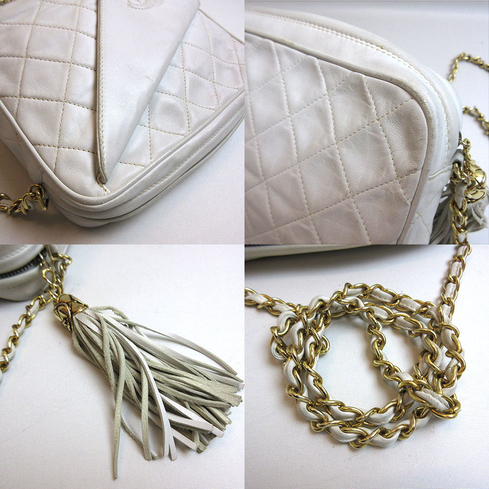 Top Quality Chanel Lambskin Chain Shoulder Bag White Gold Hardware