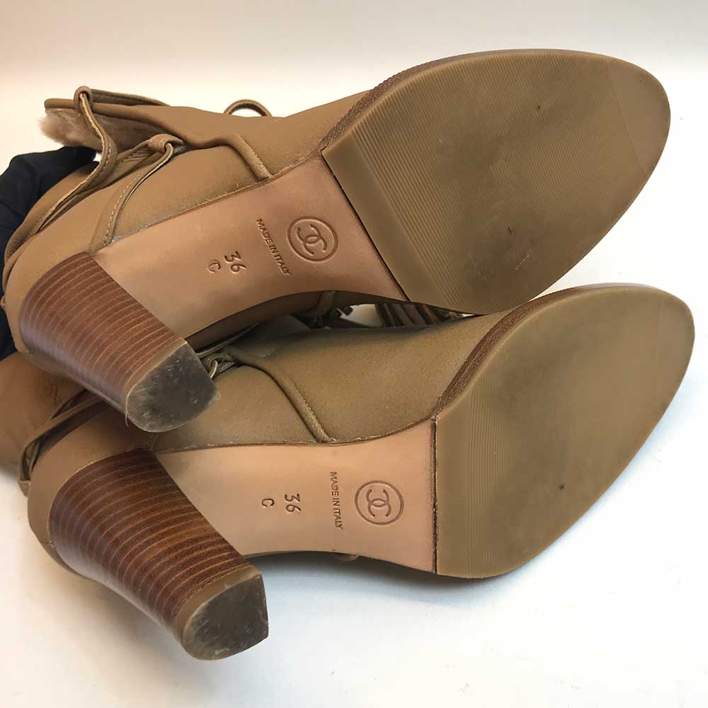 Top Quality Chanel Leather Shearling Boots Brown