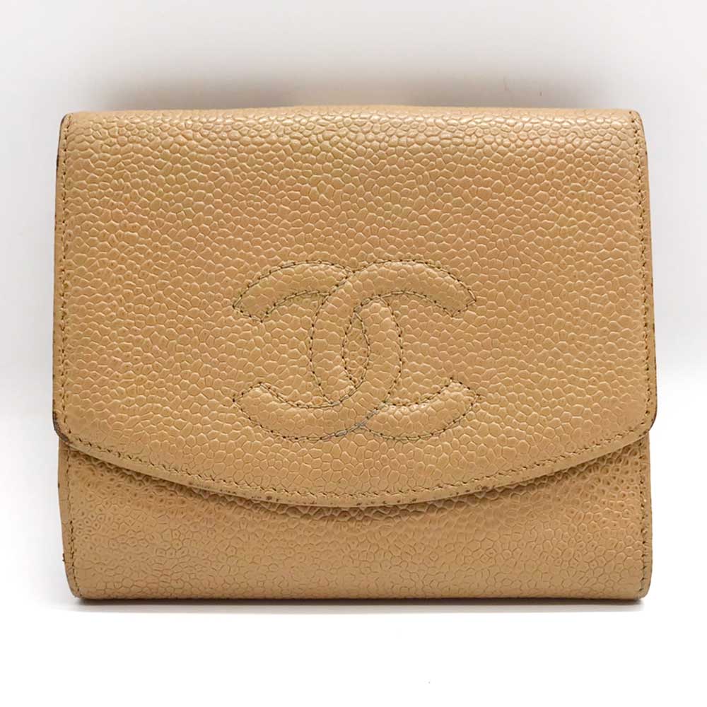 Top Quality Chanel Caviar Skin Bifold Wallet Beige