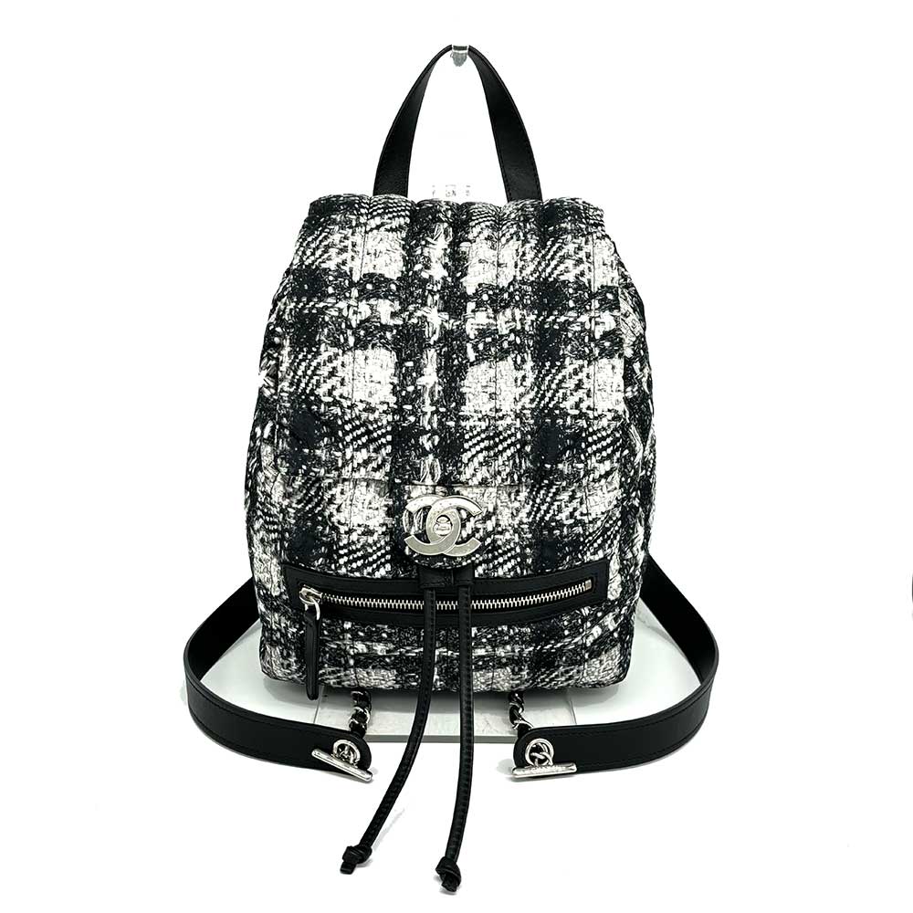 Top Quality Chanel Nylon Backpack Tweed Black White