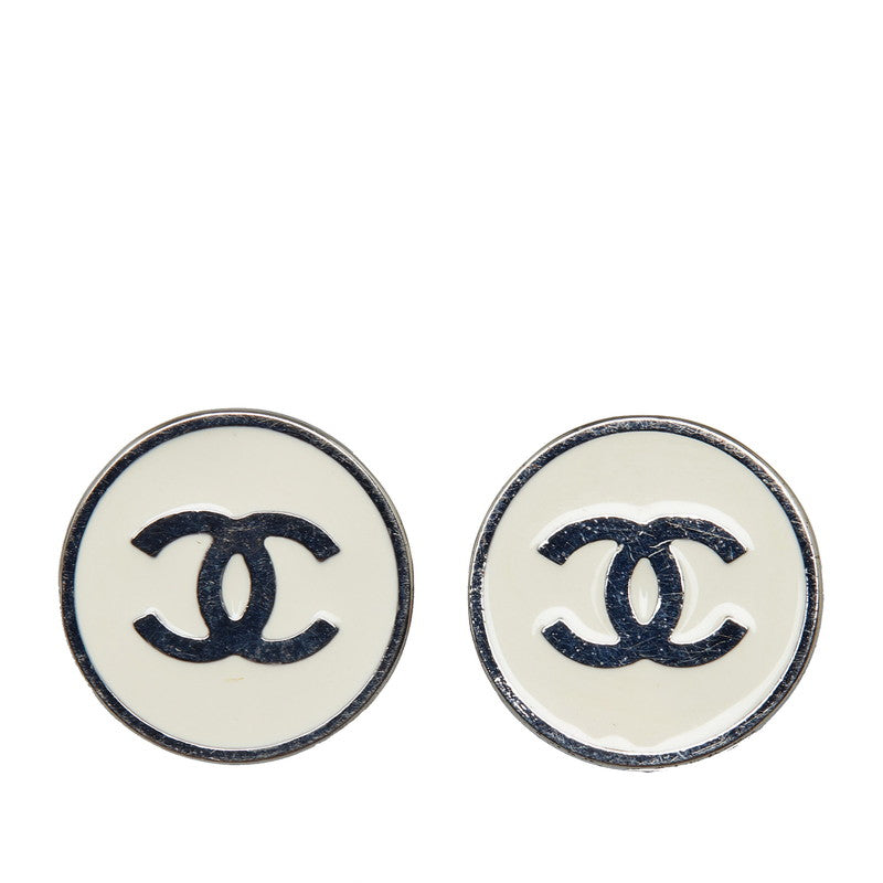 Top Quality Chanel Coco Mark Enamel Earrings Silver White Metal