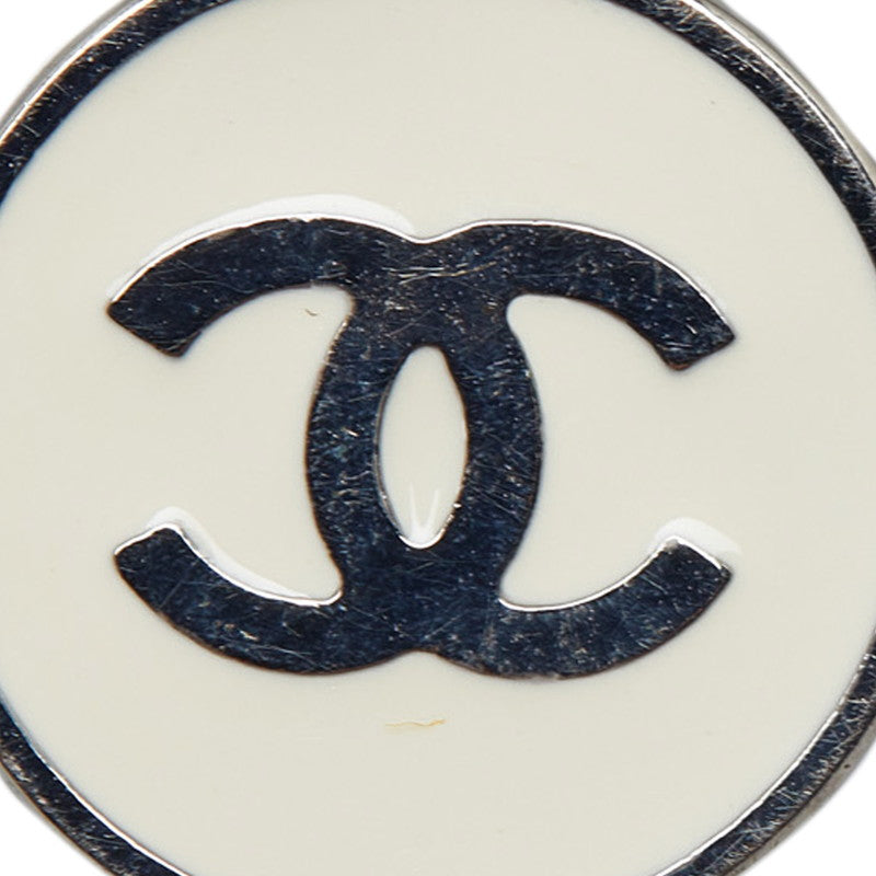 Top Quality Chanel Coco Mark Enamel Earrings Silver White Metal
