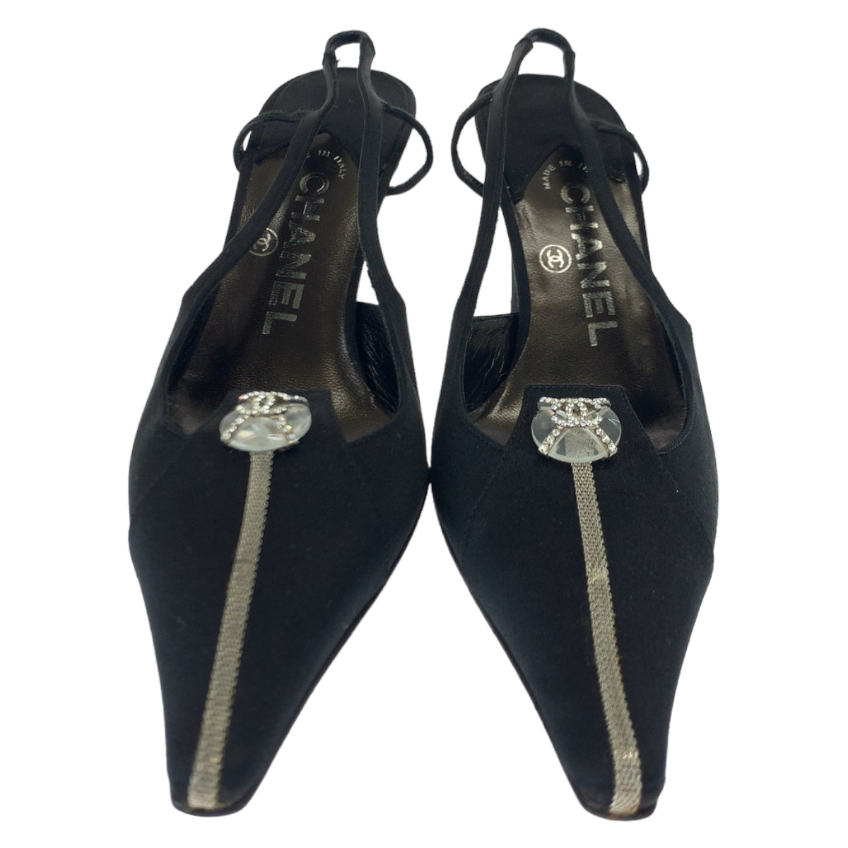Top Quality Chanel Satin Coco Mark Black Pumps