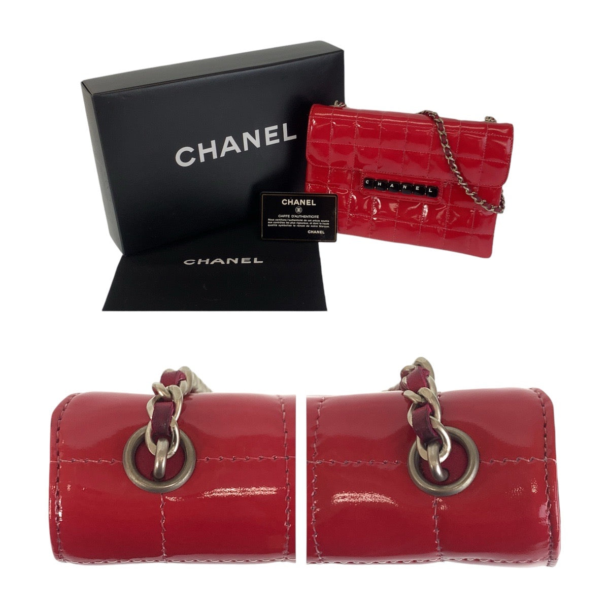 Top Quality Chanel Vintage Chocolate Bar Patent Leather Handbag