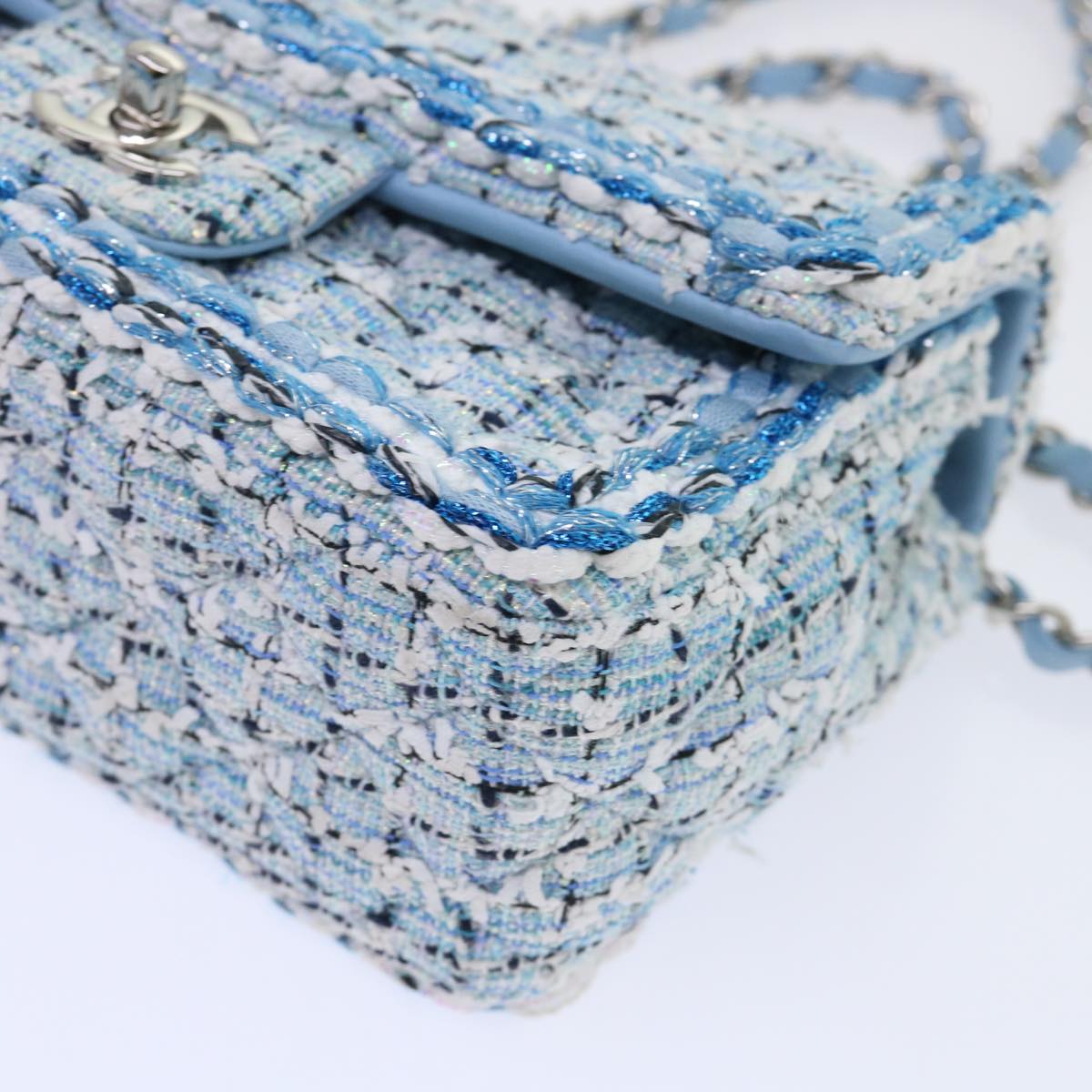 Top Quality Chanel Chain Shoulder Bag Tweed Blue CC Auth 47496A