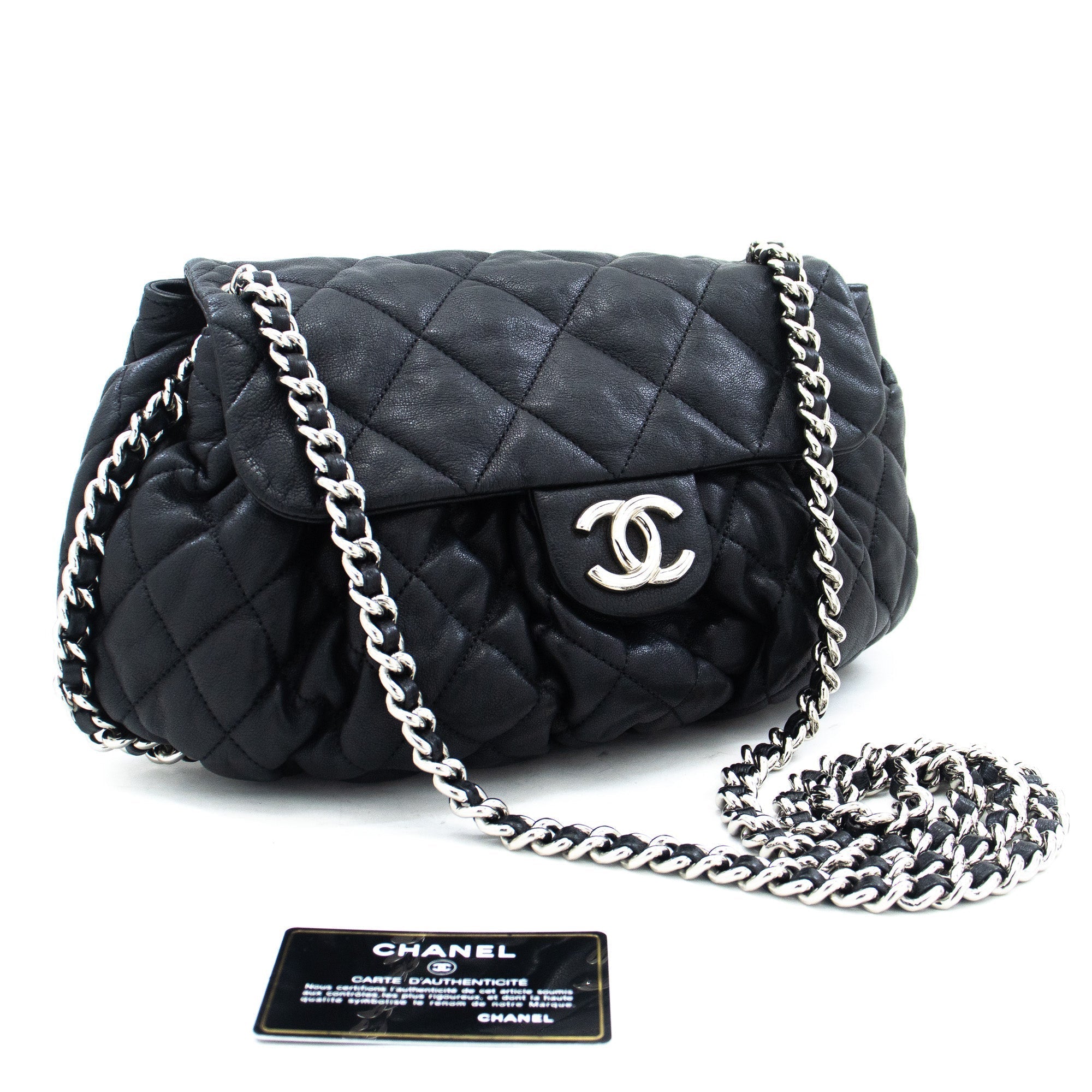 Top Quality Chanel Chain Around Shoulder Bag Crossbody Black Calfskin Leather