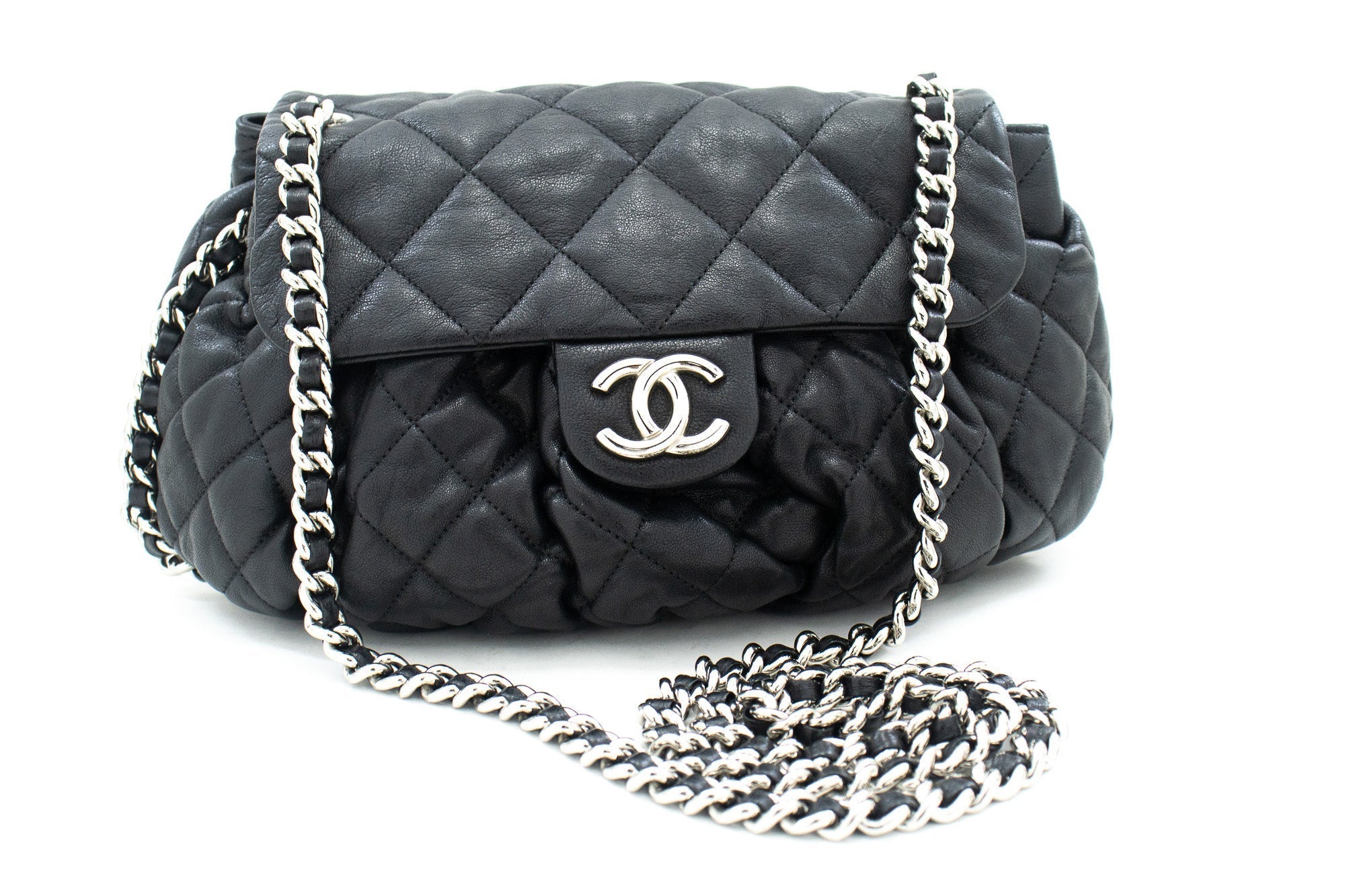 Top Quality Chanel Chain Around Shoulder Bag Crossbody Black Calfskin Leather
