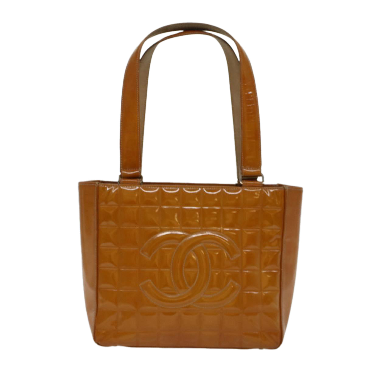 Top Quality Chanel Choco Bar Shoulder Bag Patent leather Yellow CC Auth 53382