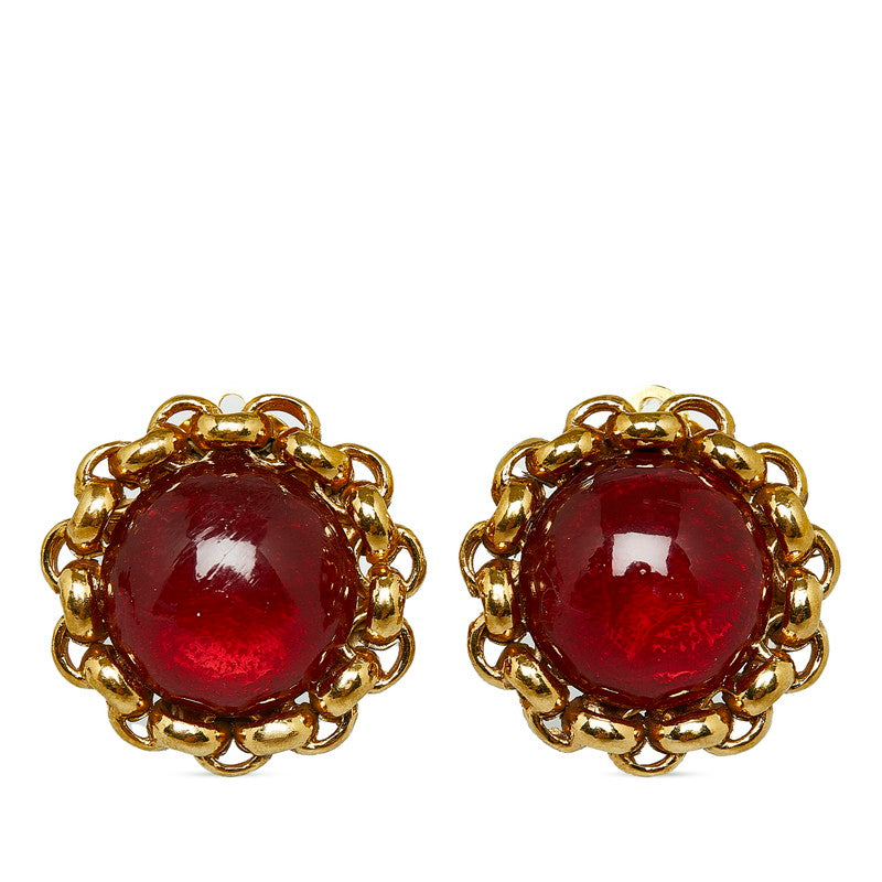 Top Quality Chanel Rhinestone Coco Mark Earrings Gold Red