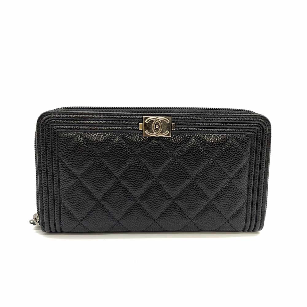 Top Quality Chanel Boy Long Wallet Caviar Leather Black