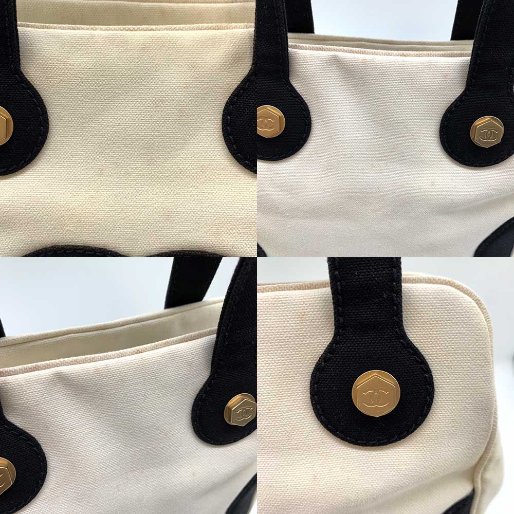 Top Quality Chanel Canvas Marshmallow Handbag Ivory Black