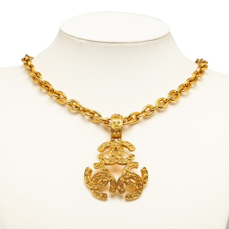 Top Quality Chanel Vintage Triple Motif Necklace Gold Plated Ladies