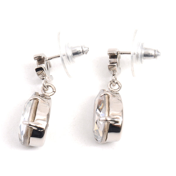 Top Quality Chanel Brass Clear Stone Coco Mark Drop Earrings