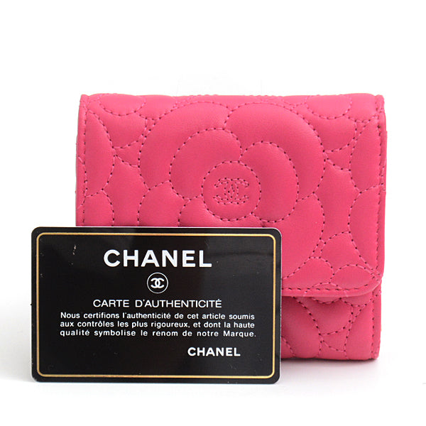 Top Quality Chanel Camellia Lambskin Trifold Compact Wallet Pink