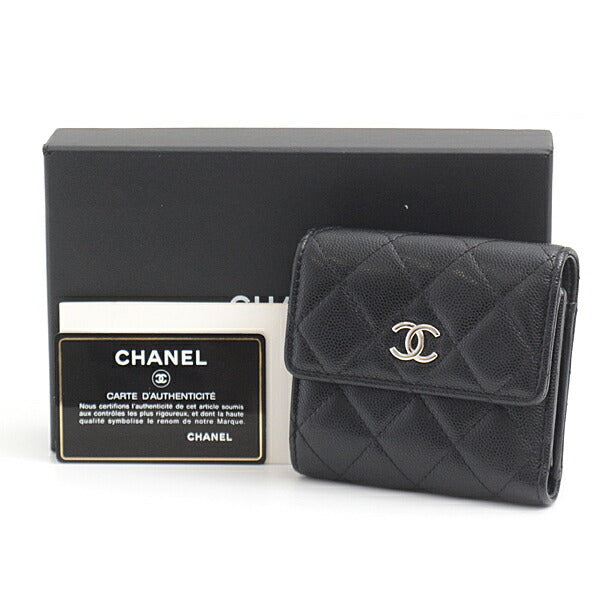 Top Quality Chanel Caviar Skin Trifold Wallet Black